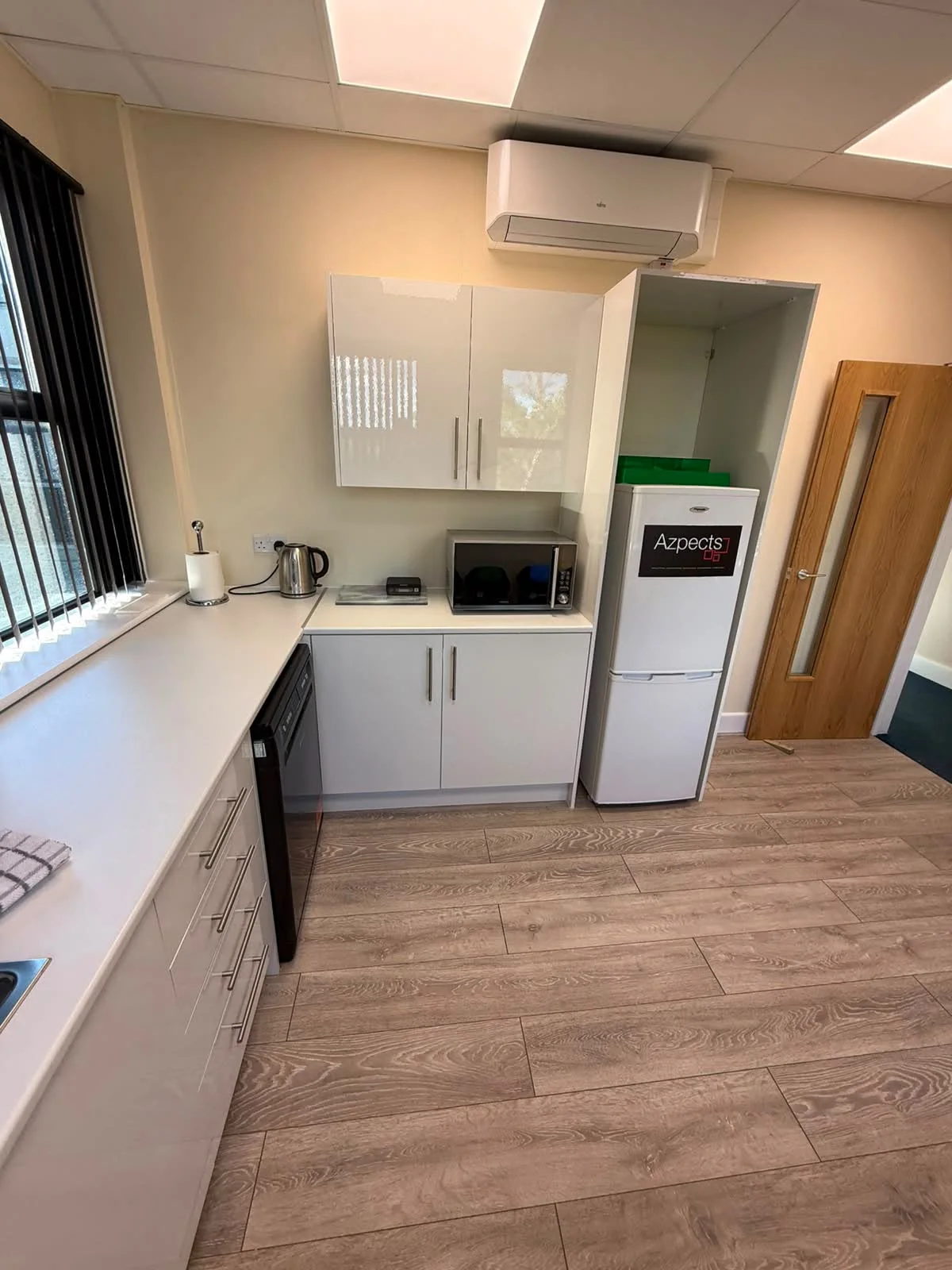 Freshly cleaned office kitchen and break area