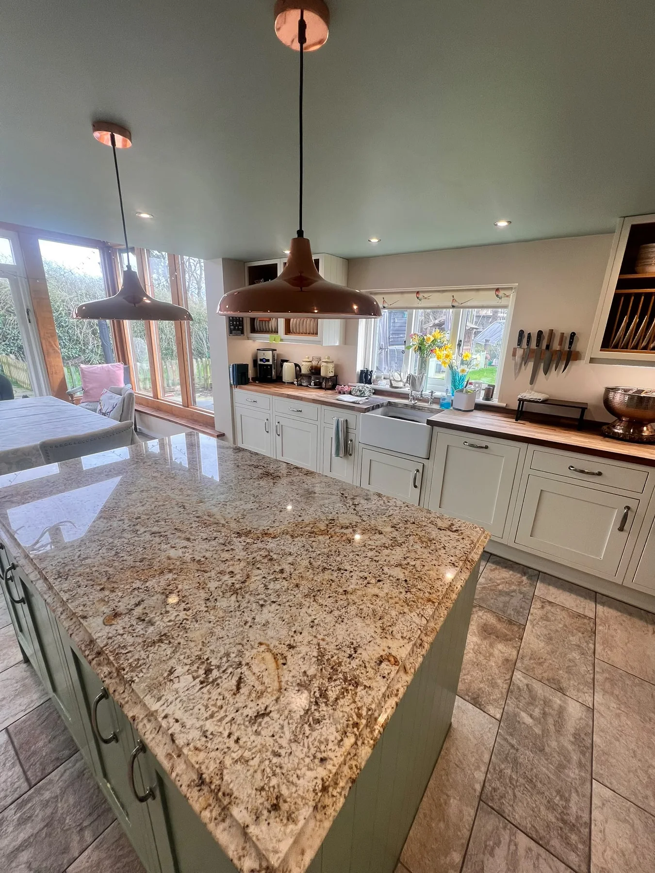 Polished kitchen island and worktops